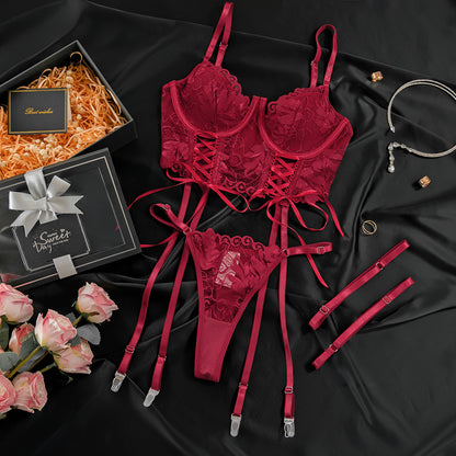 Women's Red Lace Lingerie Set